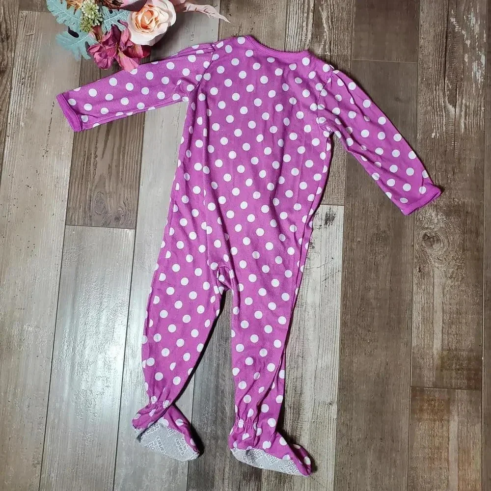 Carter's Toddler Girl Size 2T Purple Polka Dot Cat Footed Fleece Pajamas PJs EUC